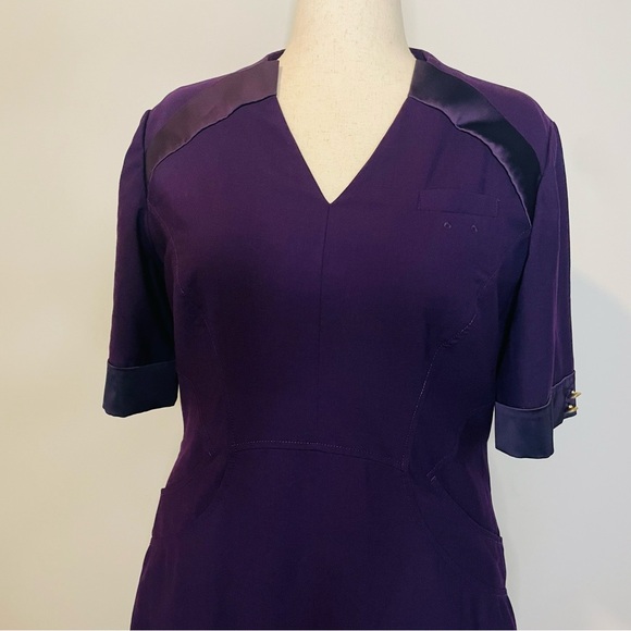 Delta Airlines Zac Posen Flight Attendant Dress Passport Plum, Gold Buttons - Picture 3 of 16